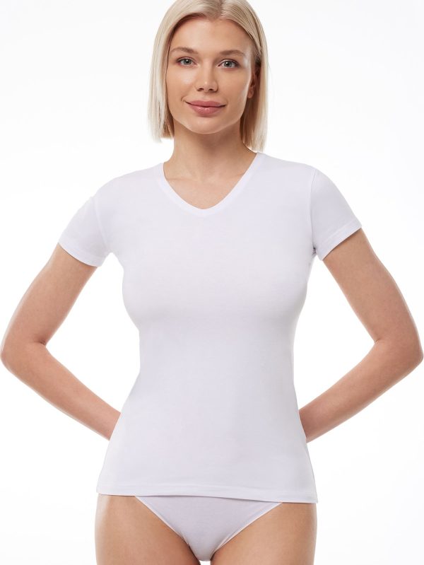 DFN Kadın Beyaz V Yaka Kısa Kollu Modal Body 145
