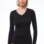 DFN Kadın Siyah V Yaka Uzun Kollu Modal Body 181