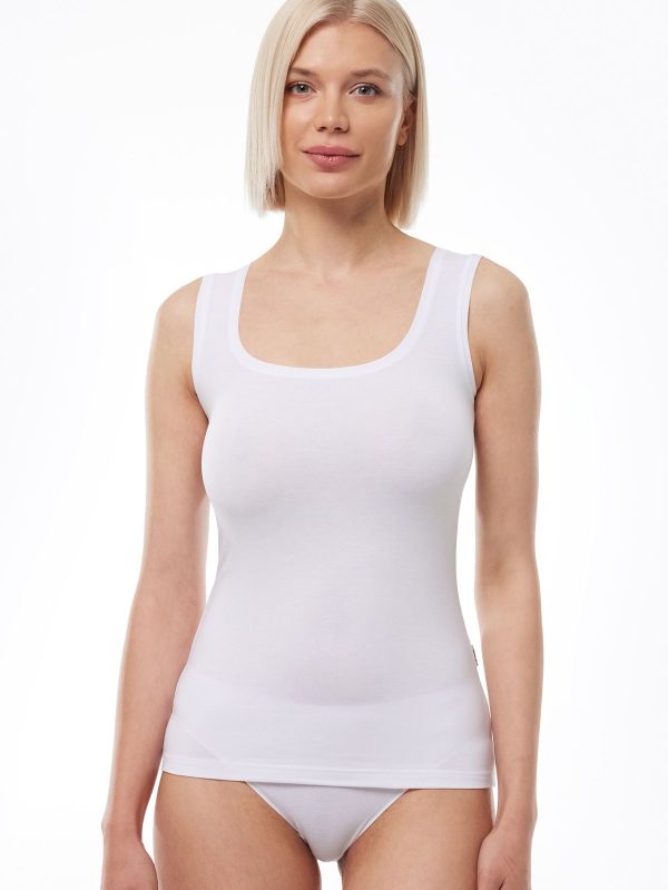 DFN Kadın Beyaz Kare Yaka Kalın Askılı Modal Body 1037