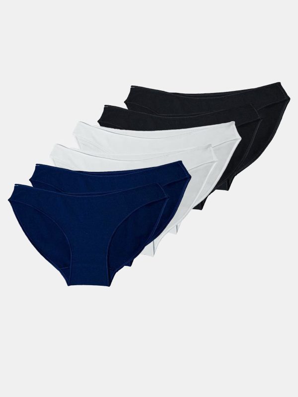 DFN Kadın Siyah Ekru Lacivert 6 lı Paket Modal Düşük Bel Slip Külot 183