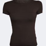 DFN Kadın Kahve Yuvarlak Yaka Kısa Kollu Modal Body 191