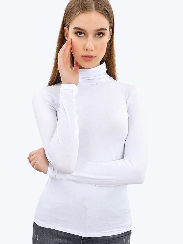 DFN Kadın Beyaz Uzun Kollu Tam Balıkçı Yaka Modal Body 194