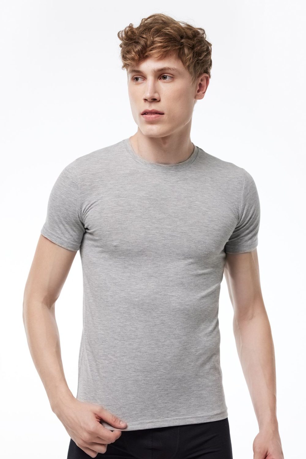 DFN Erkek Gri Yuvarlak Yaka Kısa Kollu Modal T-shirt Body 030