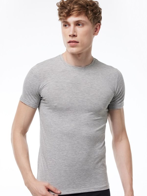 DFN Erkek Gri Yuvarlak Yaka Kısa Kollu Modal T-shirt Body 030