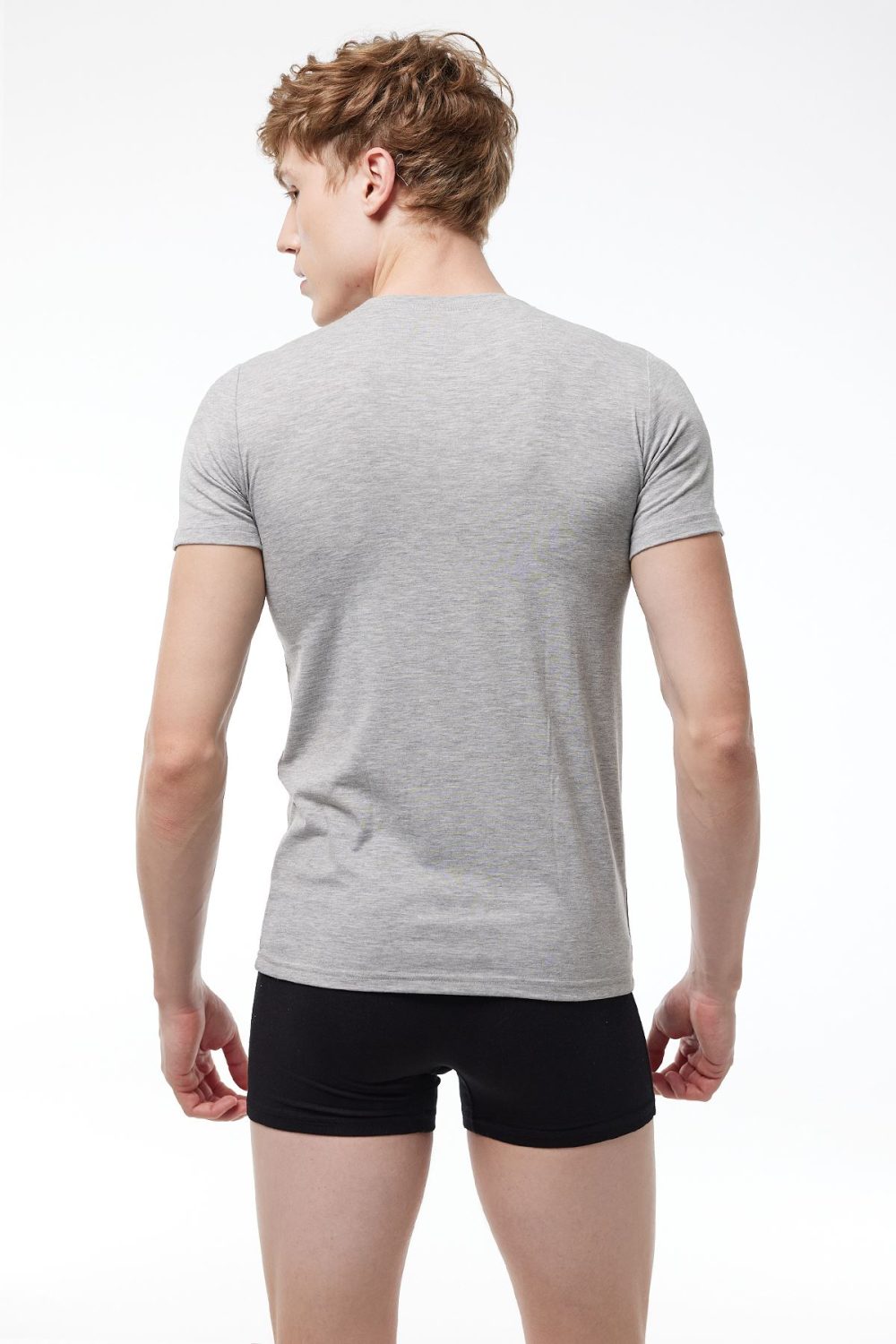 DFN Erkek Gri Yuvarlak Yaka Kısa Kollu Modal T-shirt Body 030 - Görsel 3