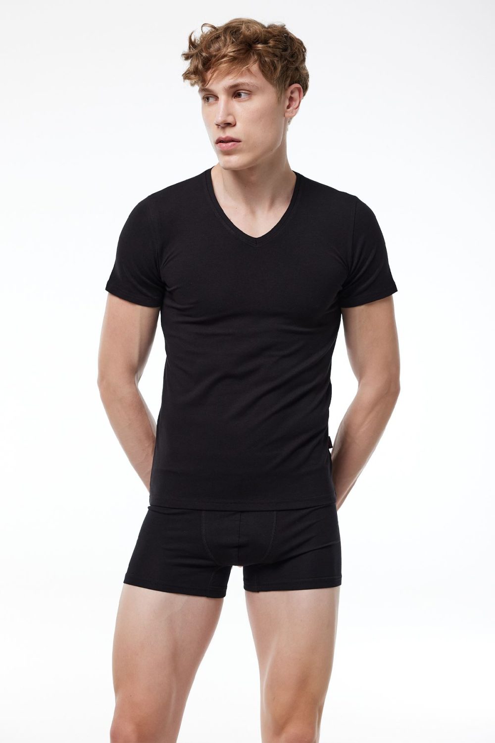 DFN Erkek Siyah V Yaka Kısa Kollu Modal T-shirt Body 032 - Görsel 2
