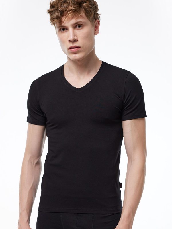 DFN Erkek Siyah V Yaka Kısa Kollu Modal T-shirt Body 032