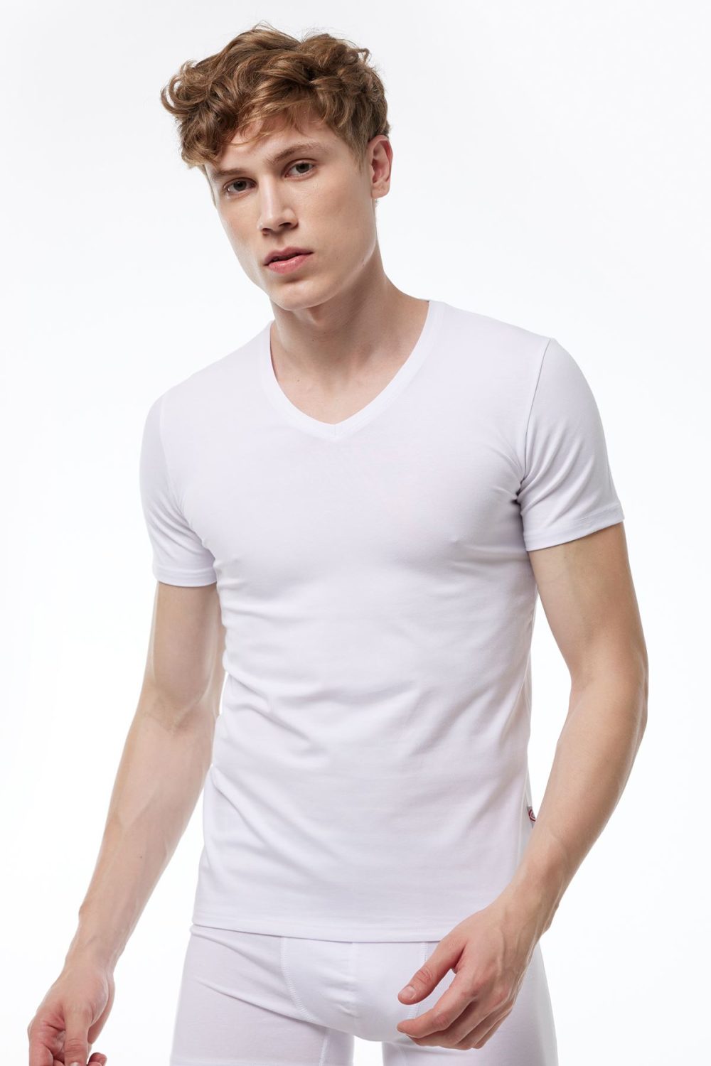 DFN Erkek Beyaz V Yaka Kısa Kollu Modal T-shirt Body 032