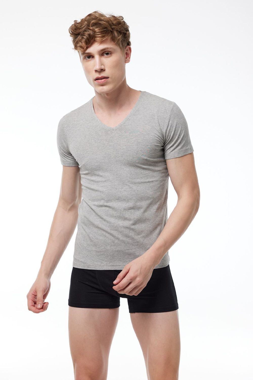 DFN Erkek Gri V Yaka Kısa Kollu Modal T-shirt Body 032 - Görsel 2