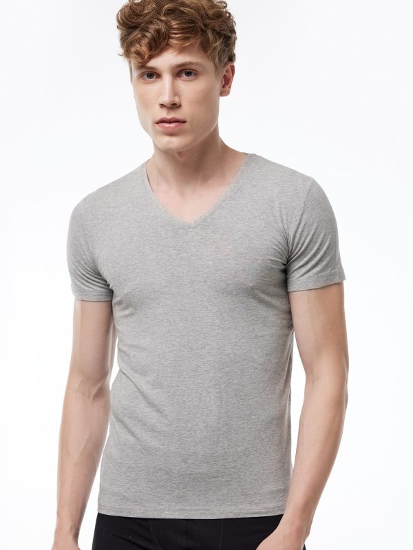 DFN Erkek Gri V Yaka Kısa Kollu Modal T-shirt Body 032