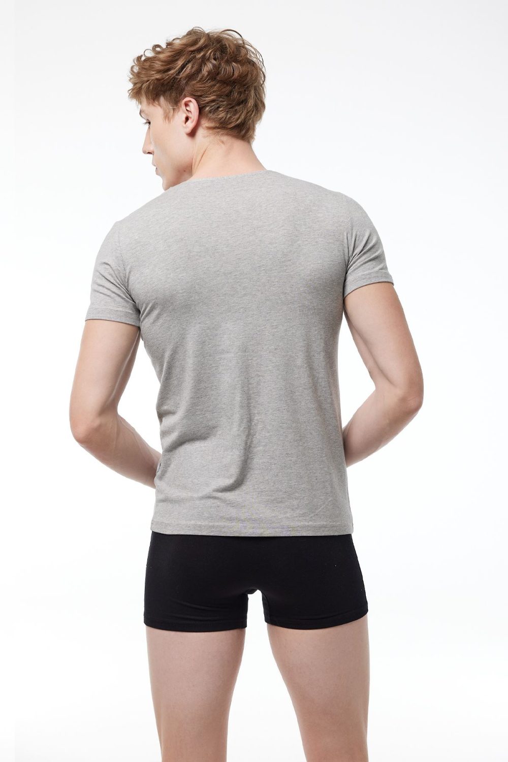 DFN Erkek Gri V Yaka Kısa Kollu Modal T-shirt Body 032 - Görsel 3