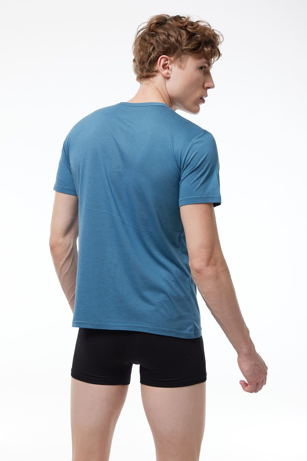 DFN Erkek Mavi Düğmeli Yaka İnce Modal Yaz Serinliği T-Shirt 083 - Görsel 4