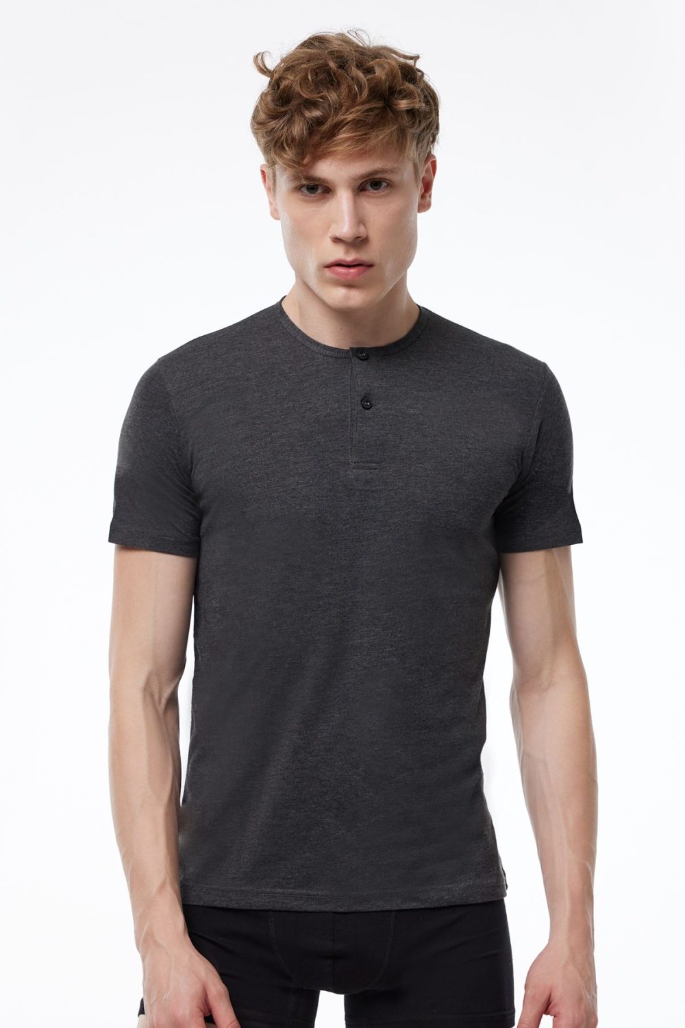 DFN Erkek Antrasit Düğmeli Yaka İnce Modal Yaz Serinliği T-Shirt 083 - Görsel 3