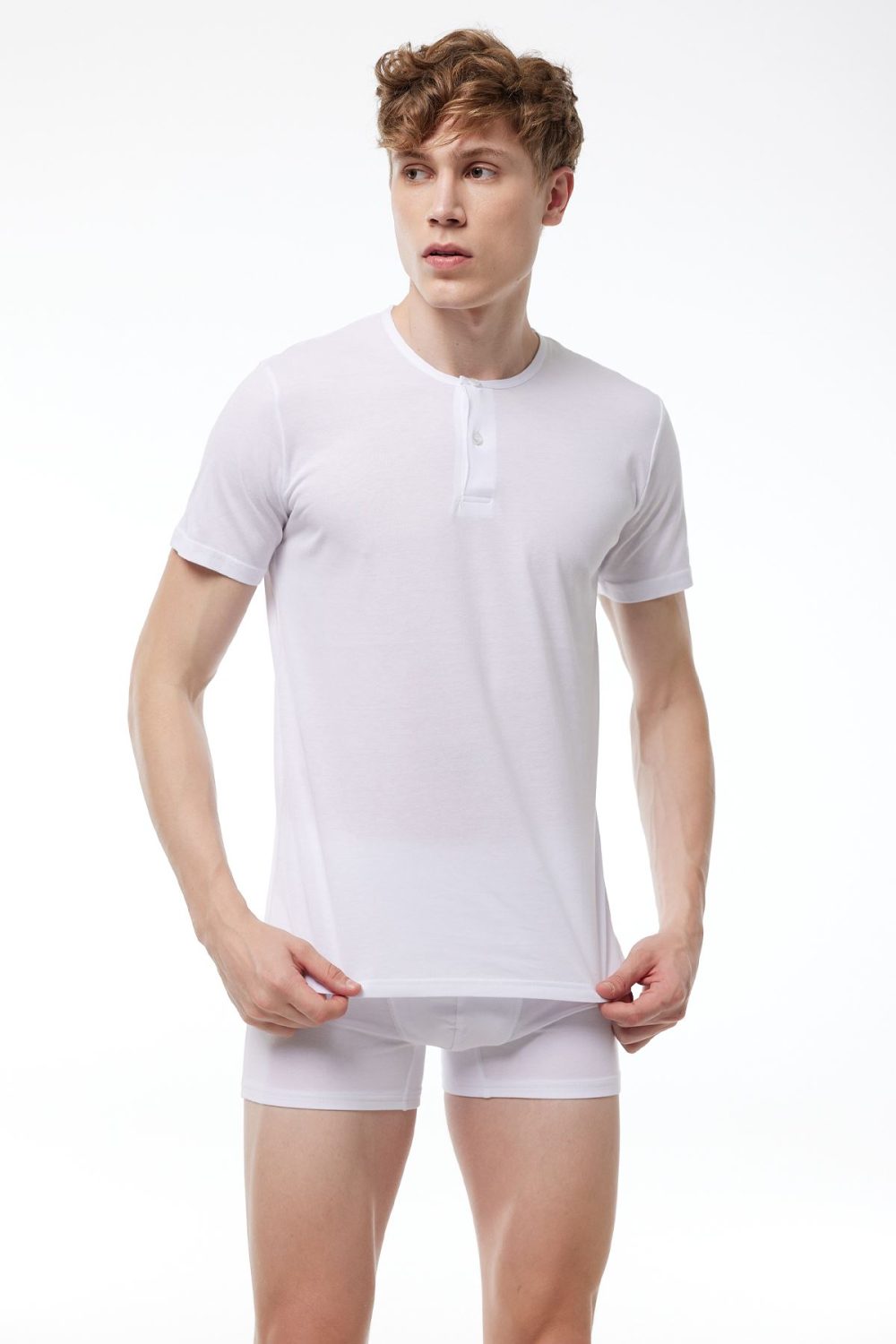 DFN Erkek Beyaz Düğmeli Yaka İnce Modal Yaz Serinliği T-Shirt 083 - Görsel 3