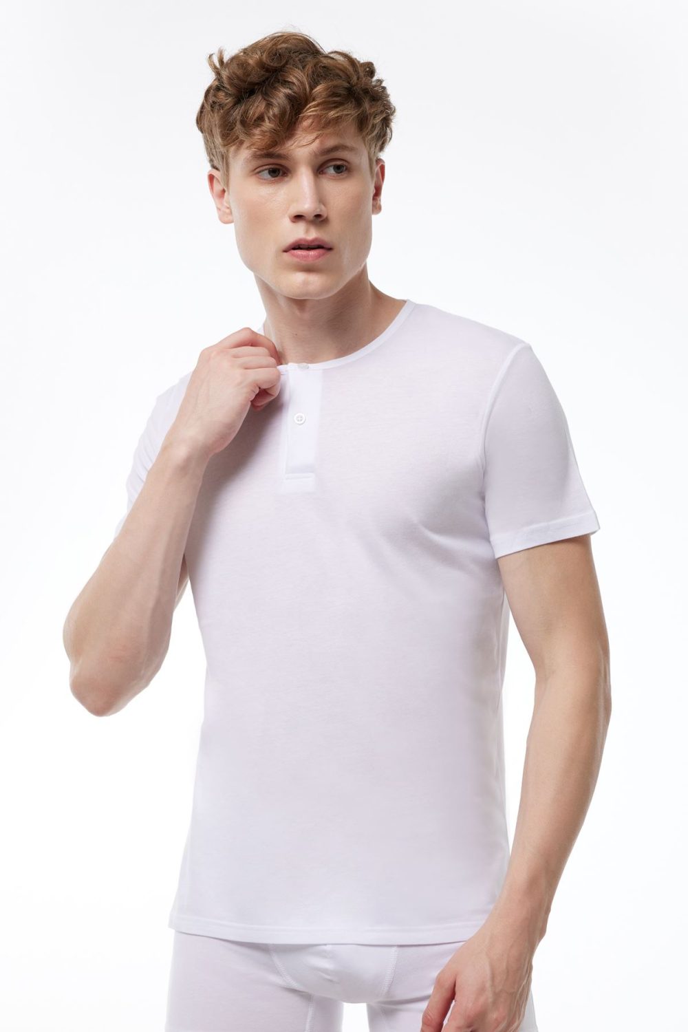 DFN Erkek Beyaz Düğmeli Yaka İnce Modal Yaz Serinliği T-Shirt 083