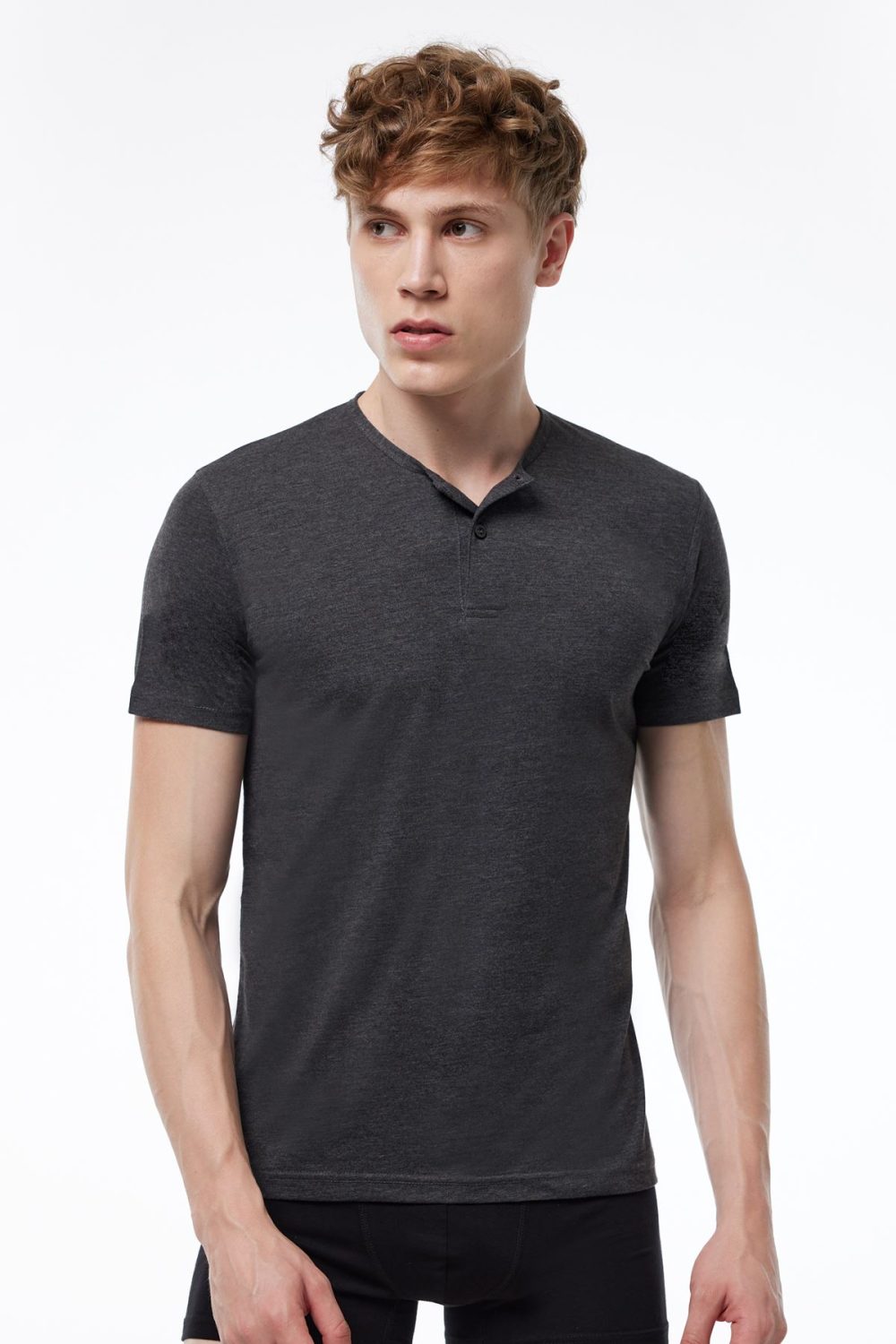 DFN Erkek 3 Lü Paket Siyah Beyaz Antrasit Düğmeli Yaka İnce Yaz Serinliği T-Shirt 083 - Görsel 4