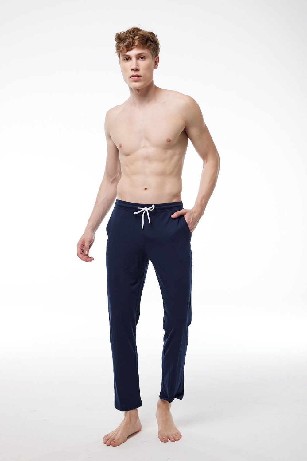 DFN Erkek Lacivert Beli Lastikli Cepli Tek Alt Düz Paça Pijama 6003 - Görsel 2