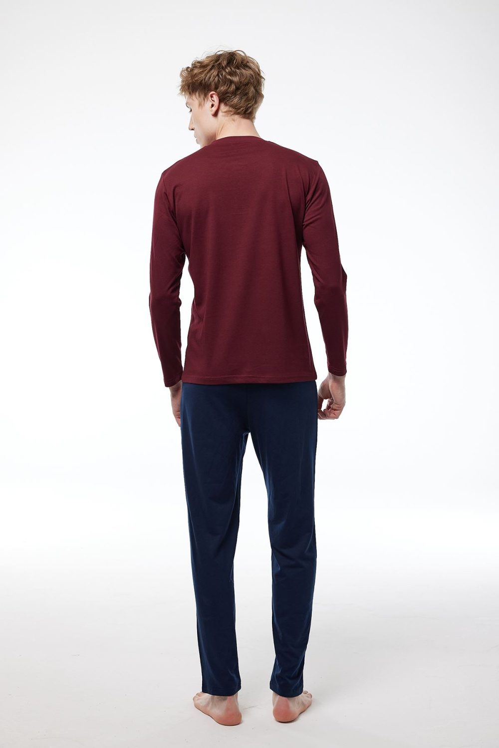 DFN Erkek Bordo Düğmeli Yaka Uzun Kollu Kışlık Pijama Takımı 6010 - Görsel 3