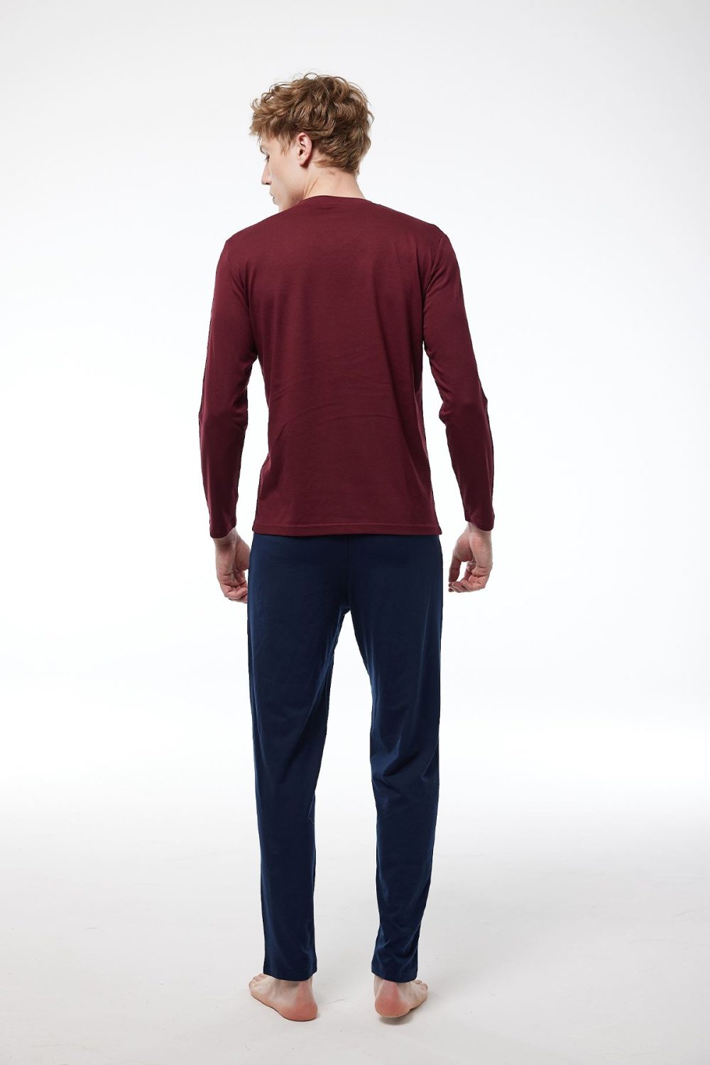 DFN Erkek Bordo V Yaka Uzun Kollu Kışlık Pijama Takımı 6011 - Görsel 3