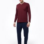 DFN Erkek Bordo V Yaka Uzun Kollu Kışlık Pijama Takımı 6011