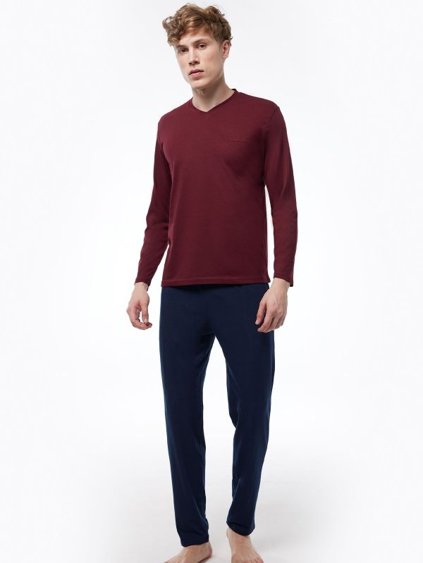DFN Erkek Bordo V Yaka Uzun Kollu Kışlık Pijama Takımı 6011