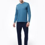 DFN Erkek Mavi V Yaka Uzun Kollu Kışlık Pijama Takımı 6011