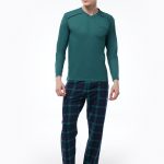 DFN Erkek Yeşil Ekoseli V Yaka Uzun Kollu Kışlık Pijama Takımı 6014