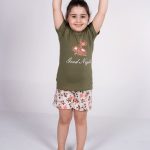 DFN Kız Çocuk Yeşil Kısa Kollu Yazlık Pijama Baskılı Şortlu Takım 4004