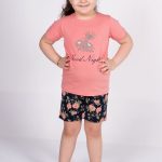 DFN Kız Çocuk Somon Kısa Kollu Yazlık Pijama Baskılı Şortlu Takım 4004