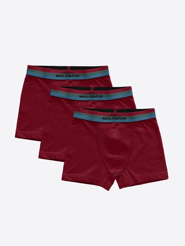DFN Erkek Çocuk Bordo 3 Lü Pamuk Elastan Boxer 3M208