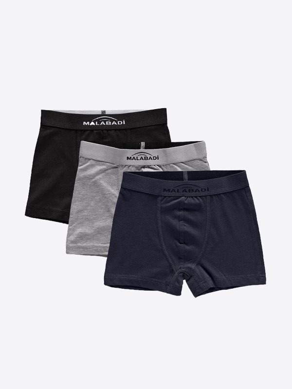 DFN Erkek Çocuk Siyah Gri Füme 3 Lü Pamuk Elastan Boxer 3M208