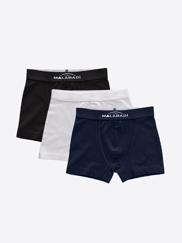 DFN Erkek Çocuk Siyah Beyaz Lacivert 3 Lü Pamuk Elastan Boxer 3M208