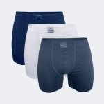 DFN Erkek Lacivert Beyaz Füme 3 Lü Pamuk Elastan Uzun Boxer 3M073