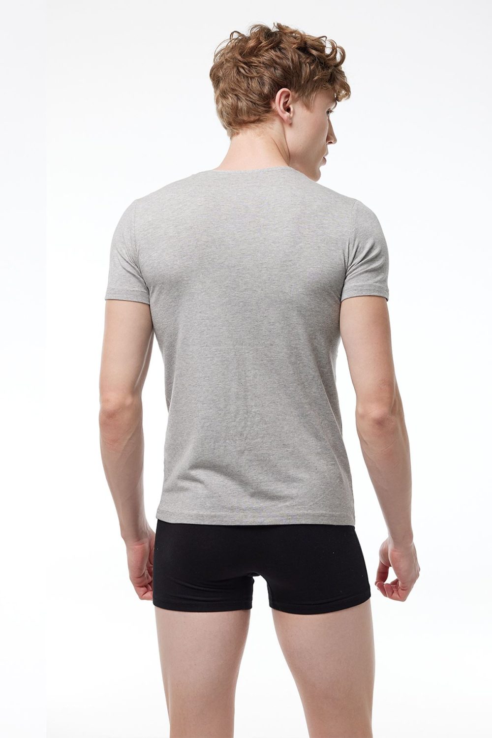 DFN Erkek Gri V Yaka Kısa Kollu Pamuk Elastan Fanila T-Shirt 092 - Görsel 3
