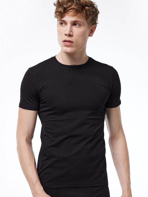 DFN Erkek Siyah Yuvarlak Yaka Kısa Kollu Pamuk Elastan Fanila T-shirt 093