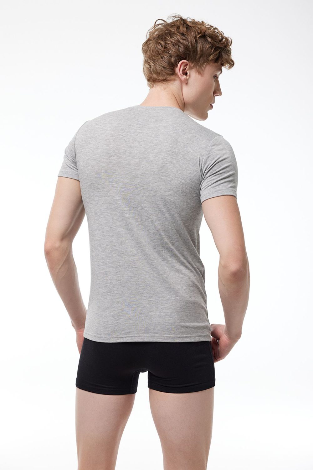 DFN Erkek Gri Yuvarlak Yaka Kısa Kollu Pamuk Elastan Fanila T-shirt 093 - Görsel 3