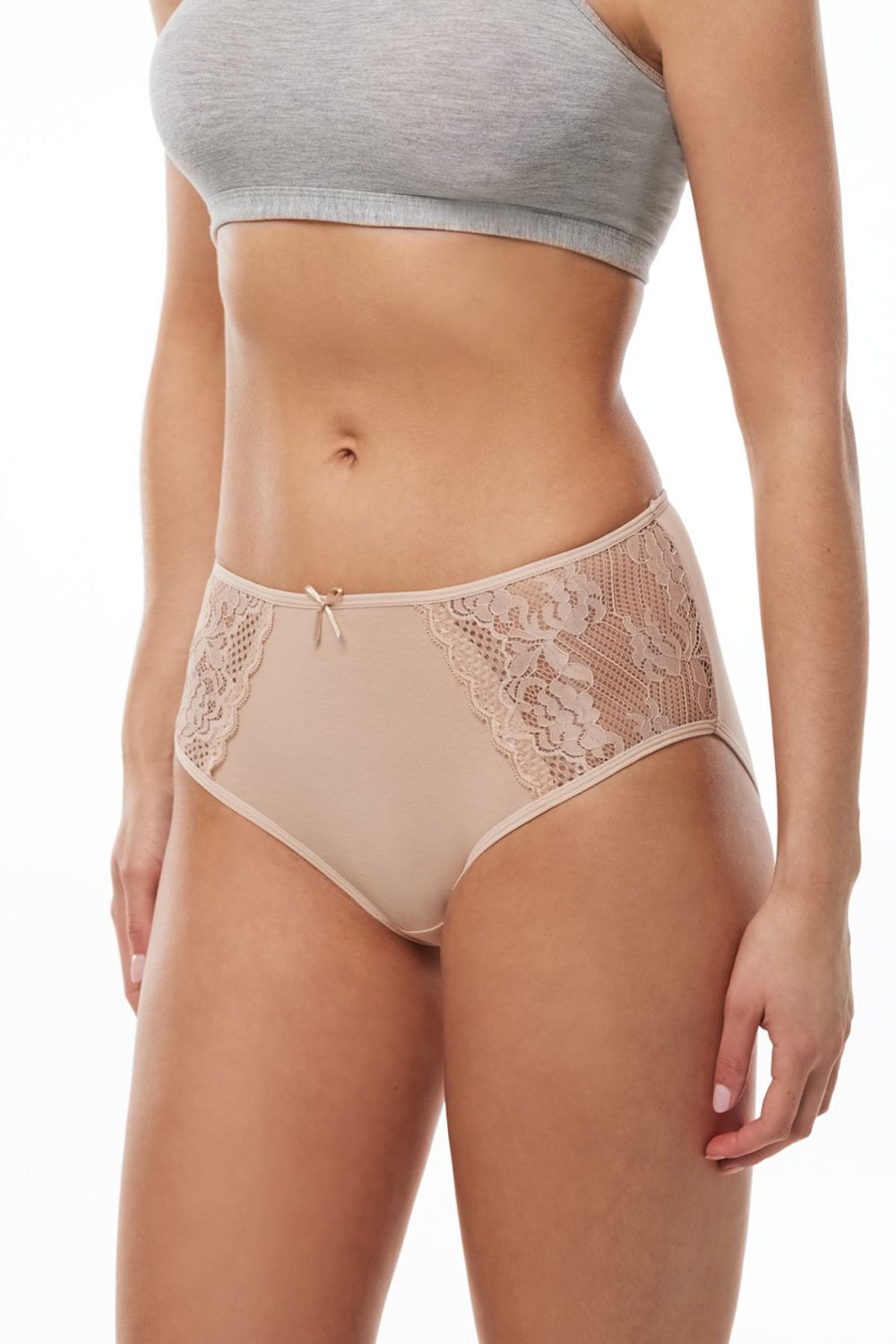 DFN Kadın Ten 6 Lı Paket Pamuk Elastan Dantelli Yüksek Bel Slip Külot 150