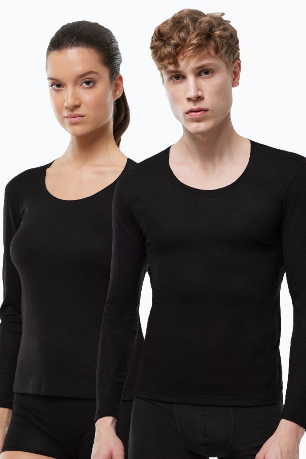DFN Unisex Siyah Açık Yaka Uzun Kollu Ekonomik Termal İçlik 343