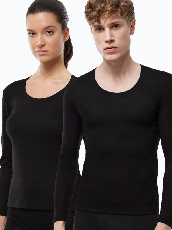 DFN Unisex Siyah Açık Yaka Uzun Kollu Ekonomik Termal İçlik 343