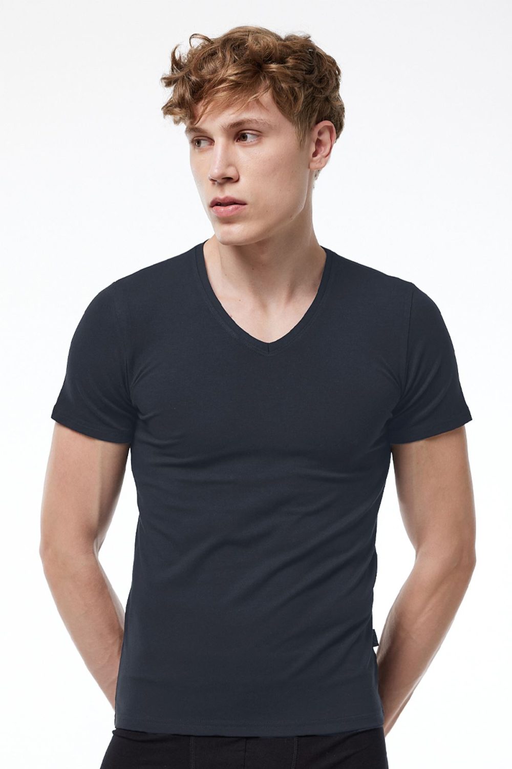 DFN Erkek Füme V Yaka Kısa Kollu Modal T-shirt Body 032