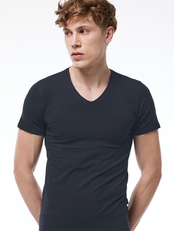 DFN Erkek Füme V Yaka Kısa Kollu Modal T-shirt Body 032