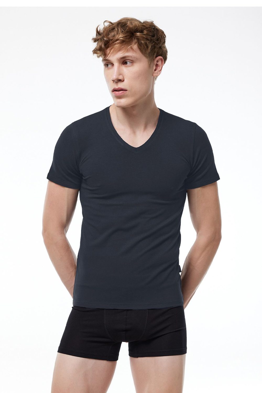 DFN Erkek Füme V Yaka Kısa Kollu Modal T-shirt Body 032 - Görsel 2