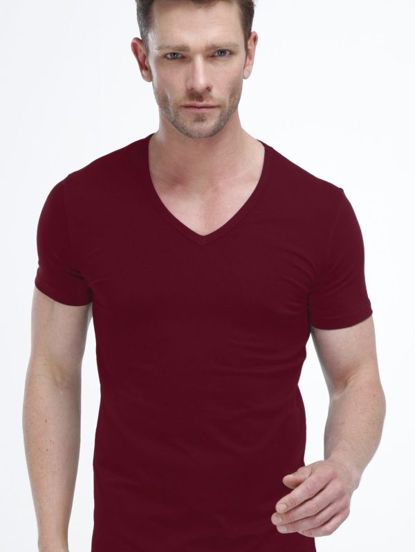 DFN Erkek Bordo V Yaka Kısa Kollu Modal T-shirt Body 032