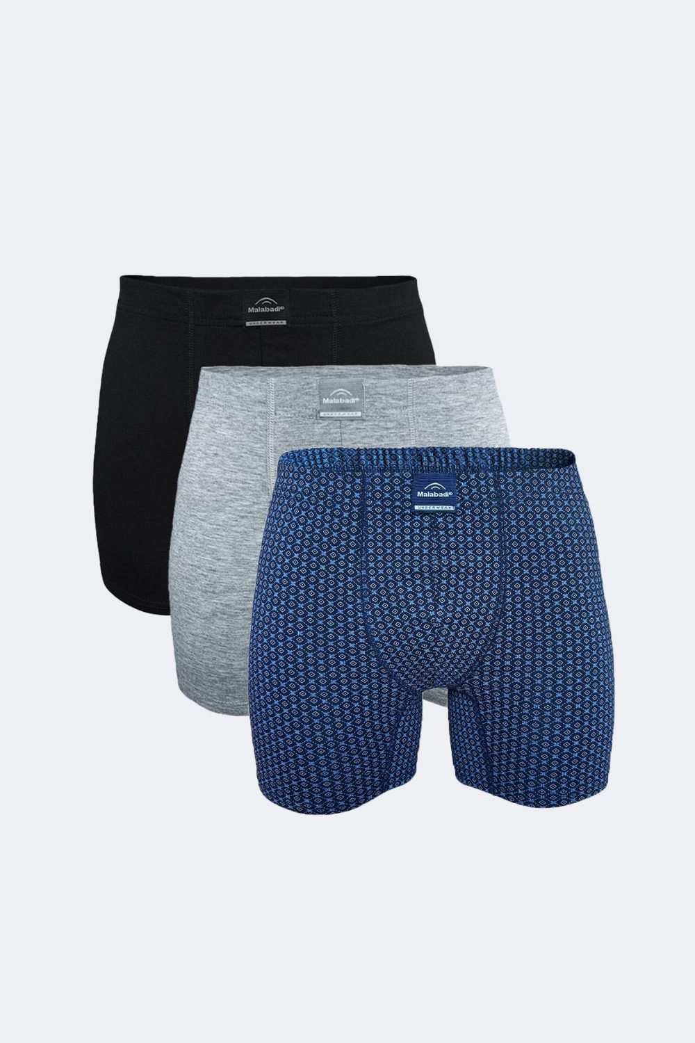 DFN Siyah Gri Desenli Erkek 3 lü Pamuk Elastan Uzun Boxer 3M073