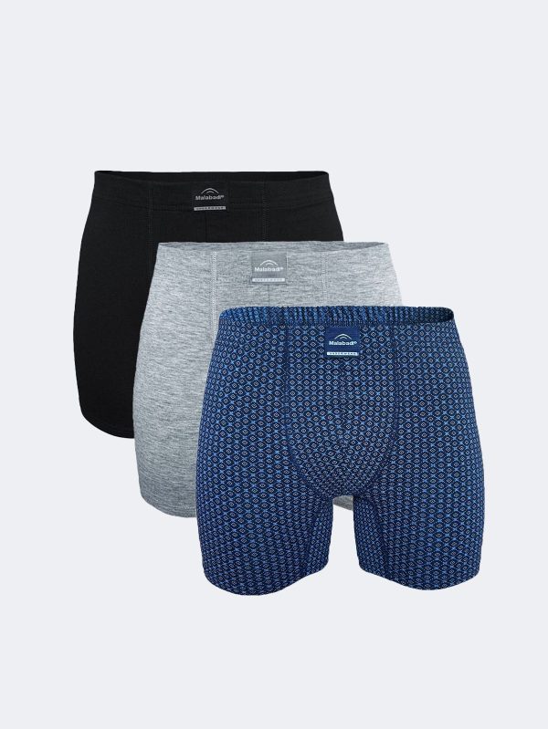 DFN Siyah Gri Desenli Erkek 3 lü Pamuk Elastan Uzun Boxer 3M073
