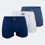 DFN Erkek Desenli Beyaz Lacivert 3 Lü Pamuk Elastan Boxer 3M074
