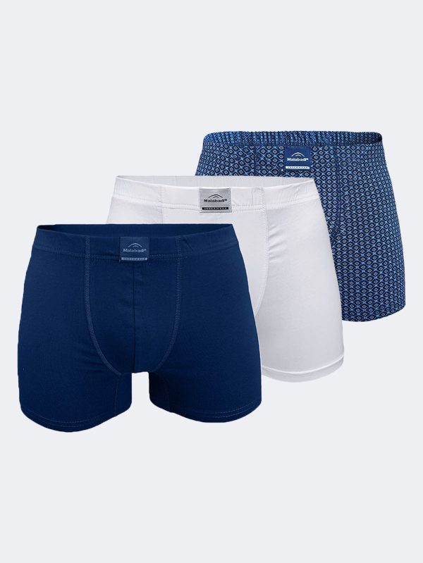 DFN Erkek Desenli Beyaz Lacivert 3 Lü Pamuk Elastan Boxer 3M074