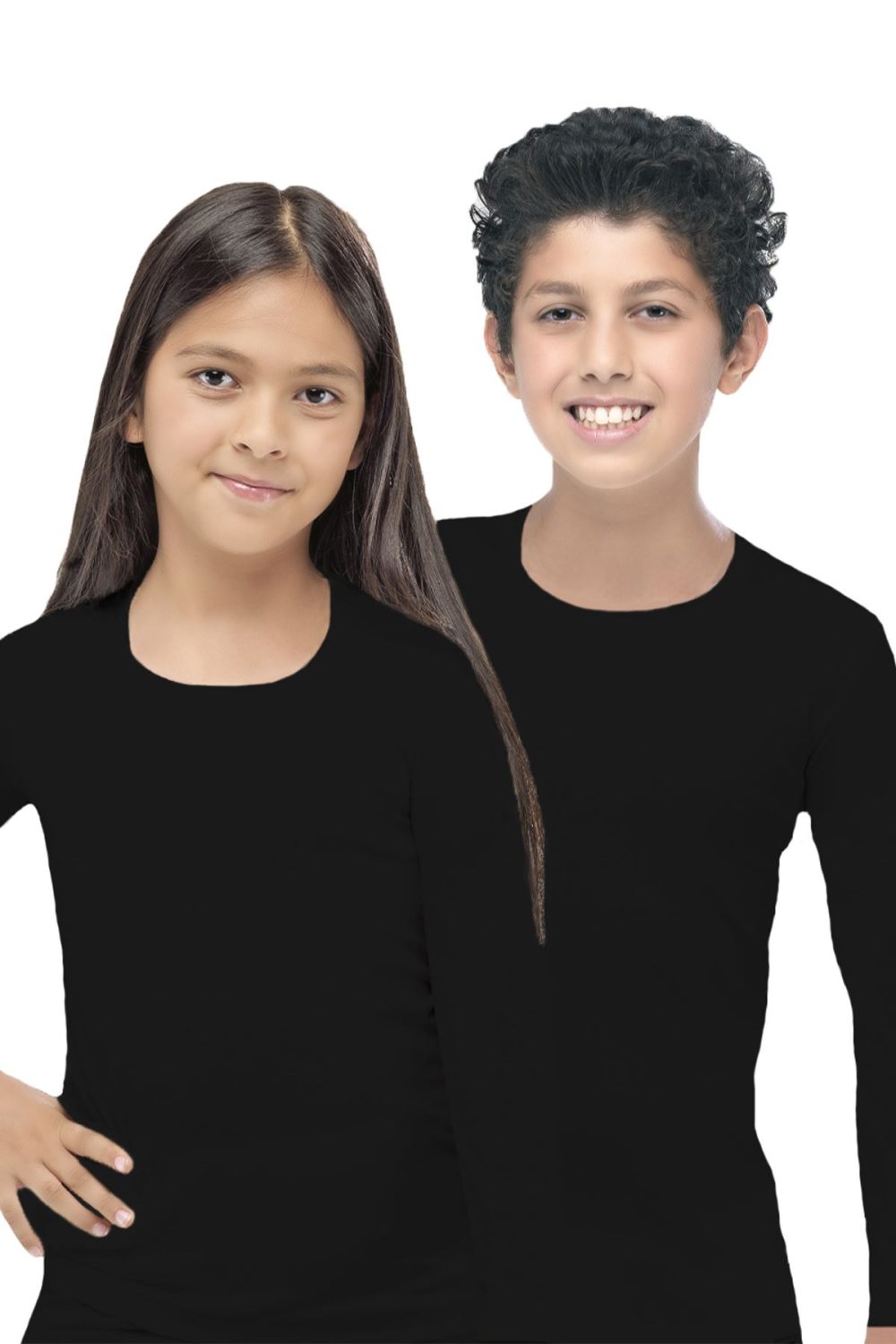 DFN Unisex Çocuk Siyah Açık Yaka Uzun Kollu Ekonomik Termal Üst İçlik 362