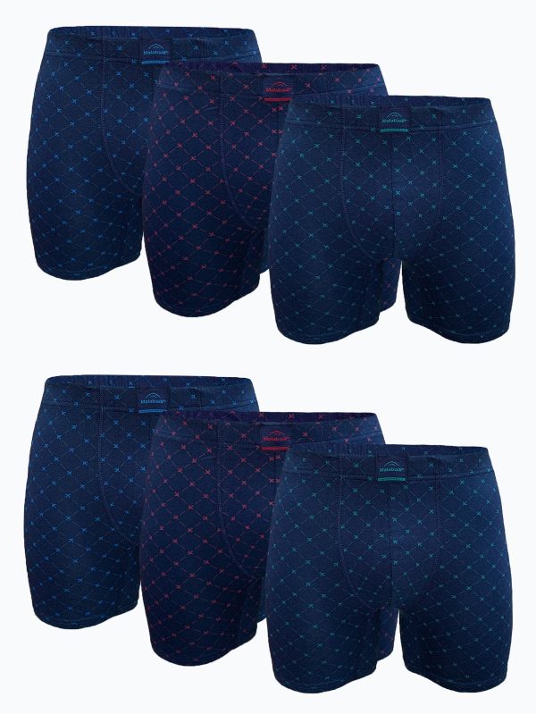 DFN Erkek Lacivert Desenli 6 lı Premium Collection Modal Uzun Boxer 6M250