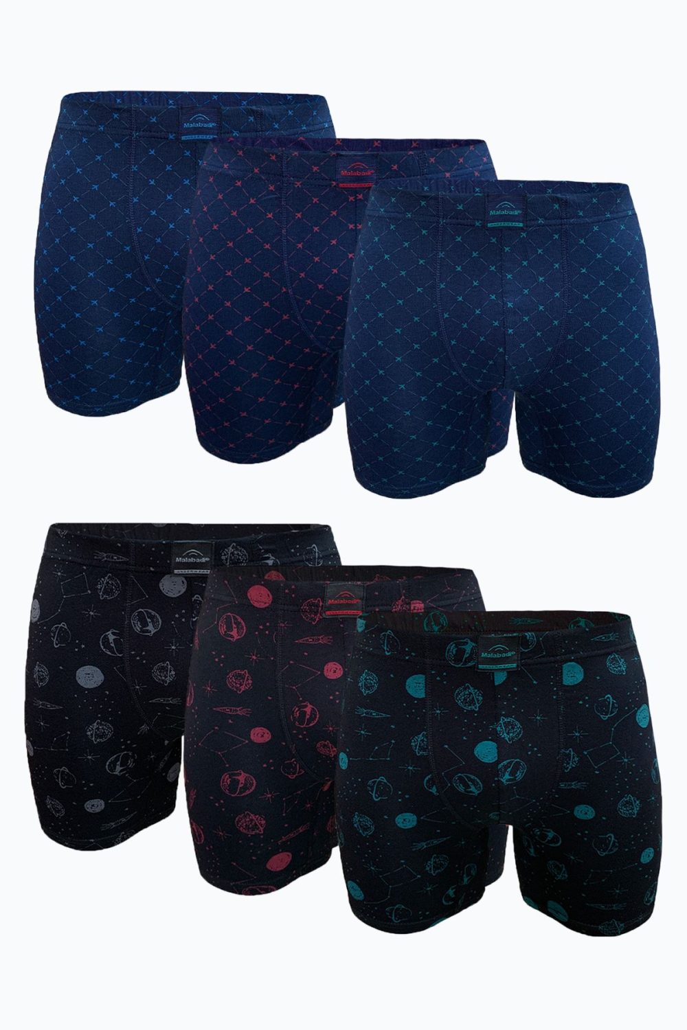 DFN Erkek Lacivert Siyah Desenli 6 lı Premium Collection Modal Uzun Boxer 6M250